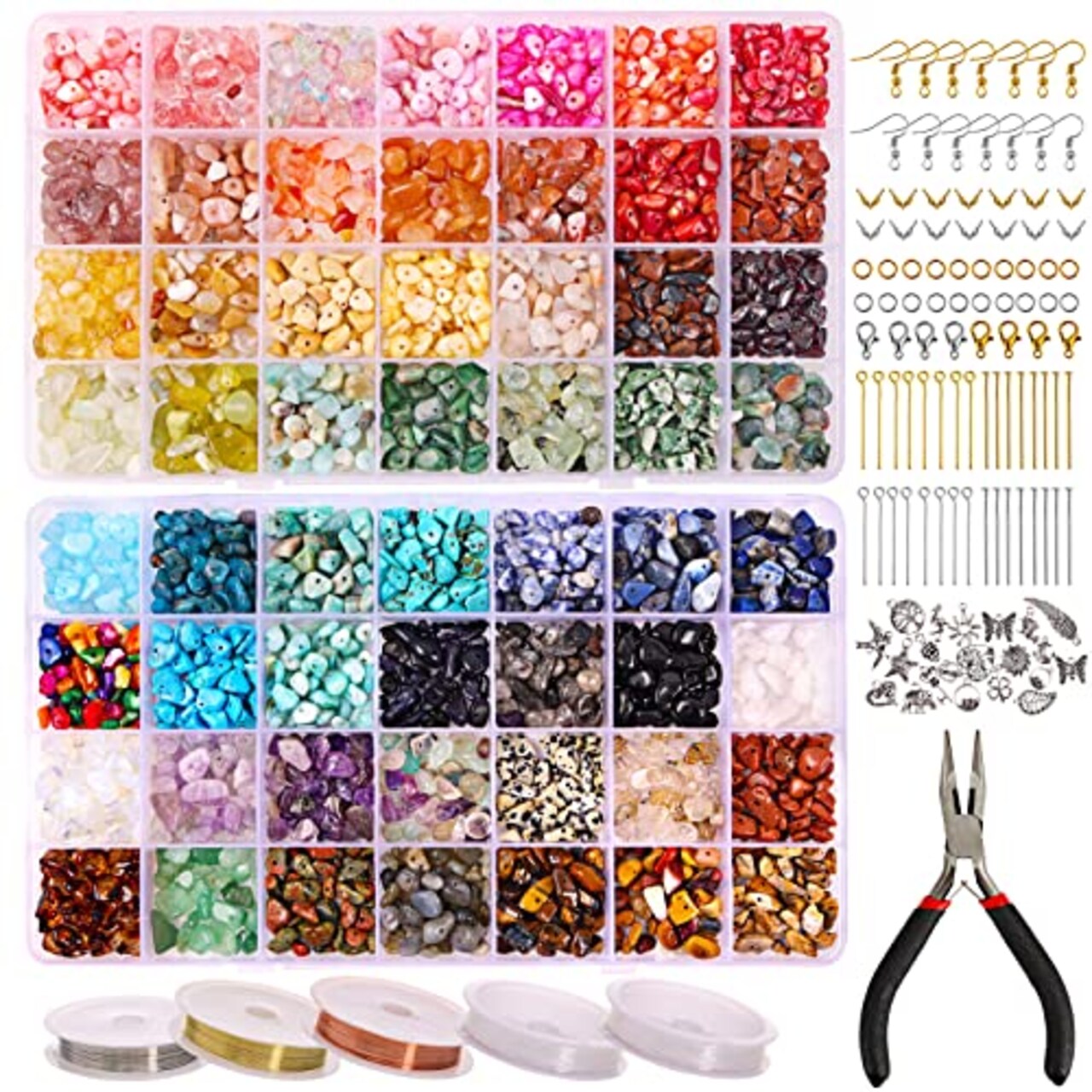 Quefe 1800pcs 56 Colors Crystal Beads Ring Making Kit Gemstone